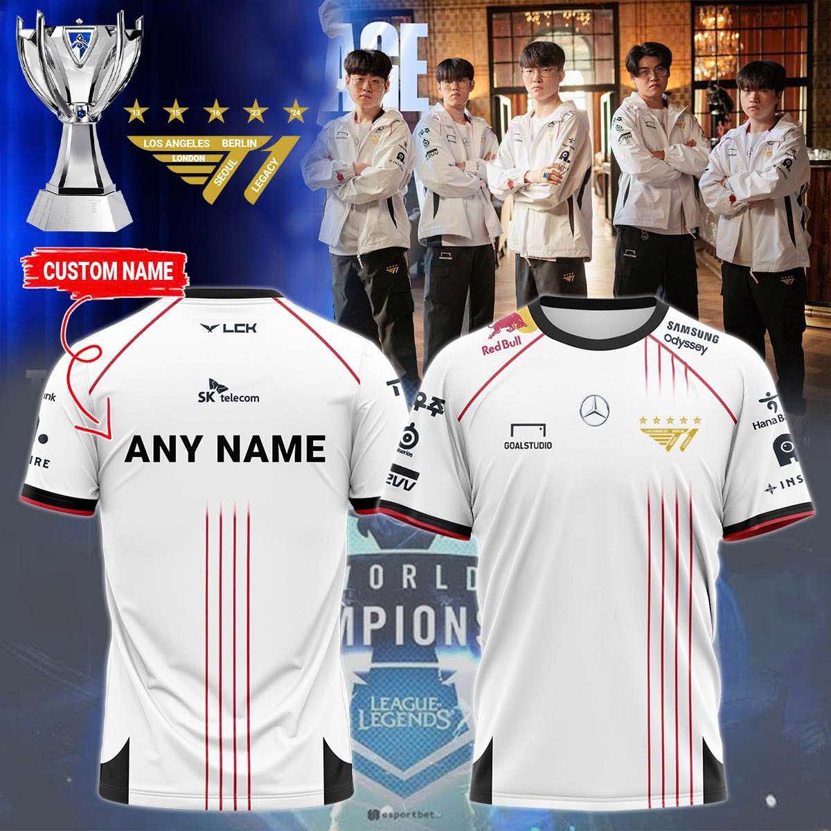 T1 Limited Edition V5 World Champions Worlds Tee, SKT T1 Tee Worlds championshis