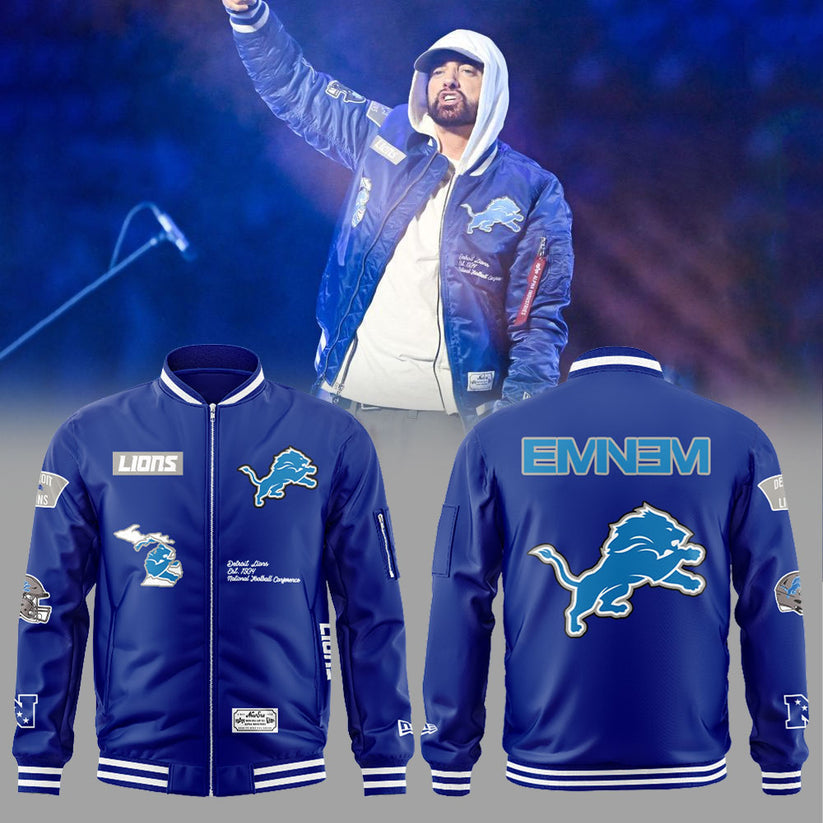 Alpha Industries Blue Detroit Lions x Eminem Combo Zip Bomber | WN58