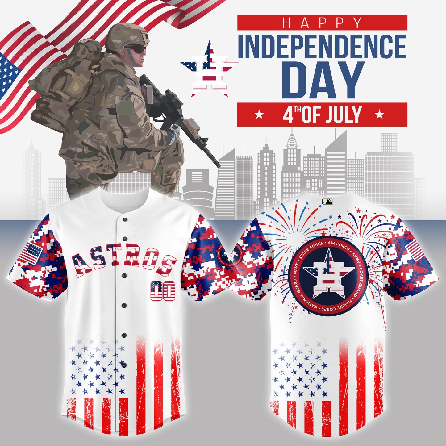 Houston Astros MLB x The 4th of July x Military Jersey Editions Limited 2025