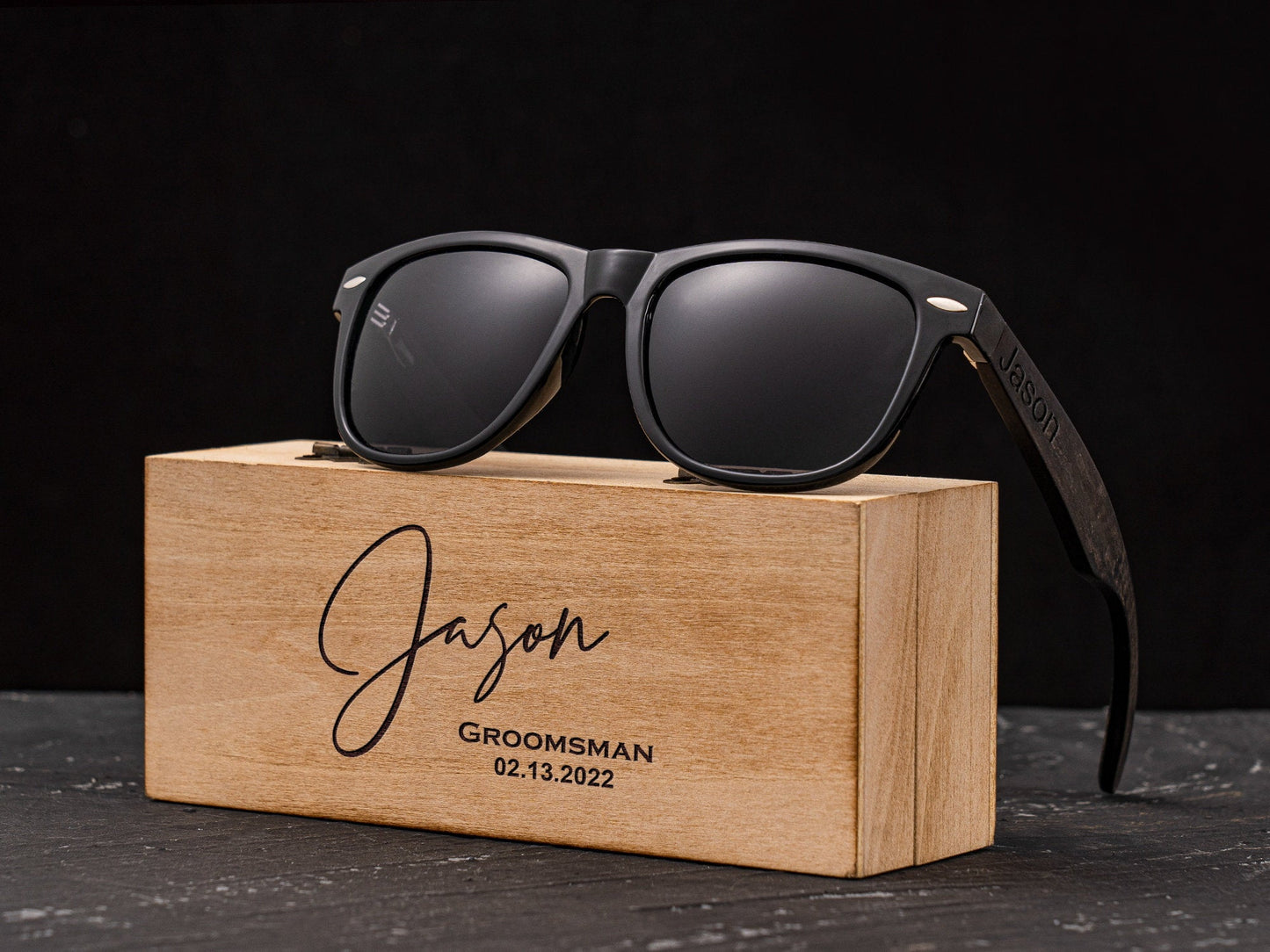 Personalized Ebony Wood Sunglasses, Custom Engraved Wood Sunglasses, Groomsmen Gifts, Groomsmen Proposal, Groomsman Best Men Gift, Men Gifts