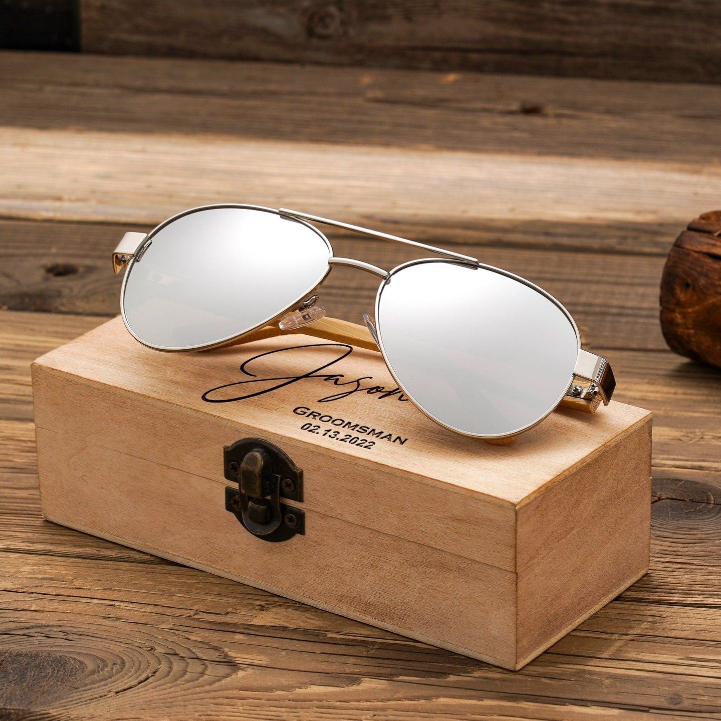 Personalized Bamboo Wood Wooden Sunglasses, Custom Engraved Unisex Sunglasses, Wooden Box, Mens Gift, Groomsmen Gifts, Groomsmen Sunglasses
