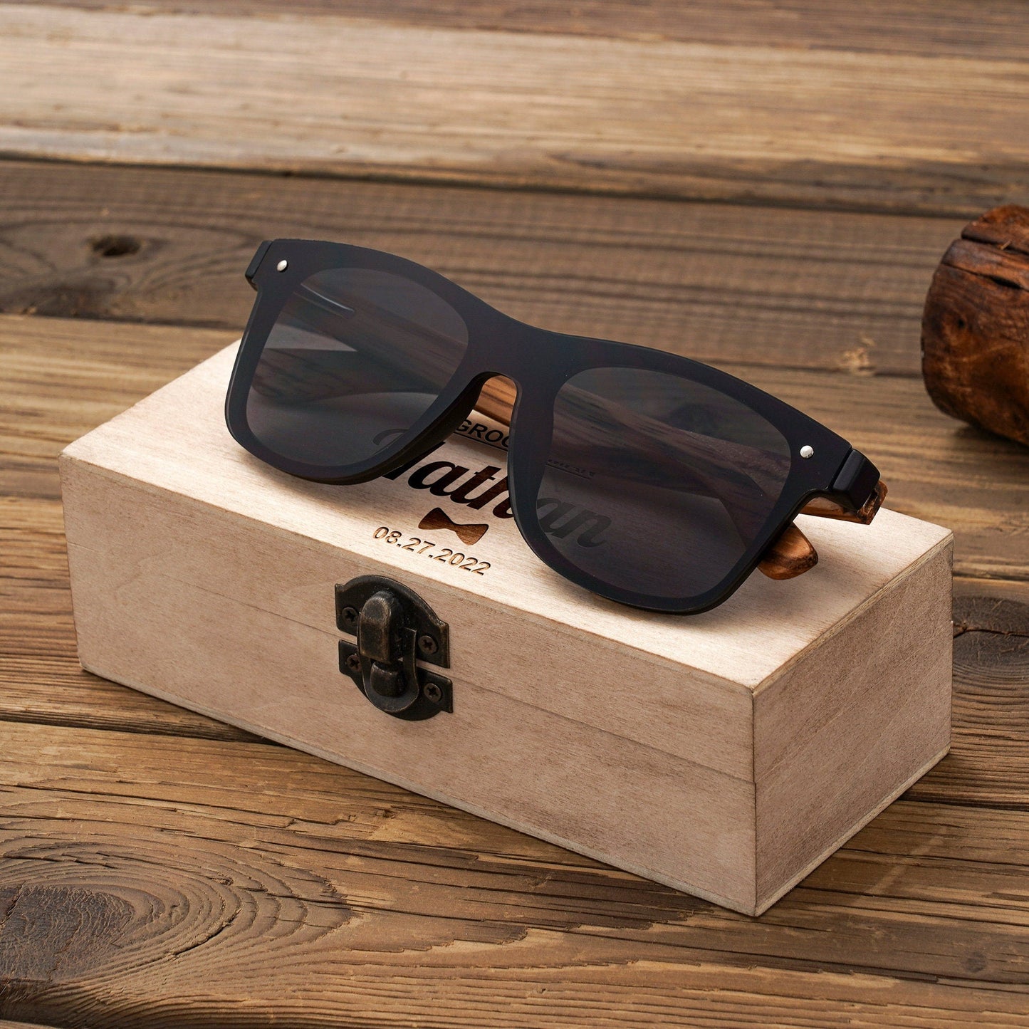 Personalized Polarized Wooden Sunglasses, Wooden Sunglasses Box, Engraved Unisex Sunglasses, Wood Box, Mens Gift, Groomsmen Gifts Proposal