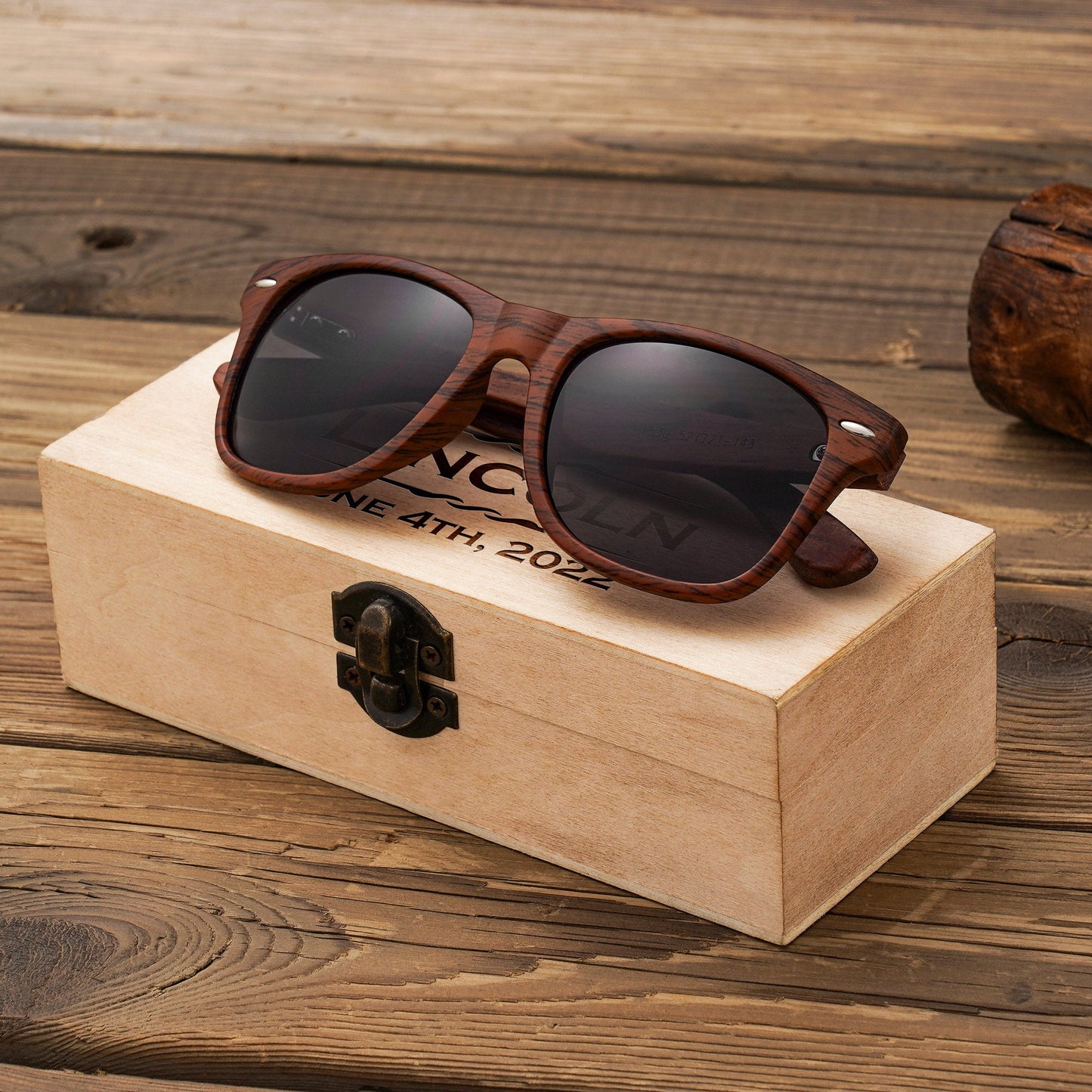 Personalized Polarized Wooden Sunglasses, Custom Wooden Sunglasses Box, Engraved Unisex Sunglasses, Wood Box, Mens Gift, Groomsmen Gifts