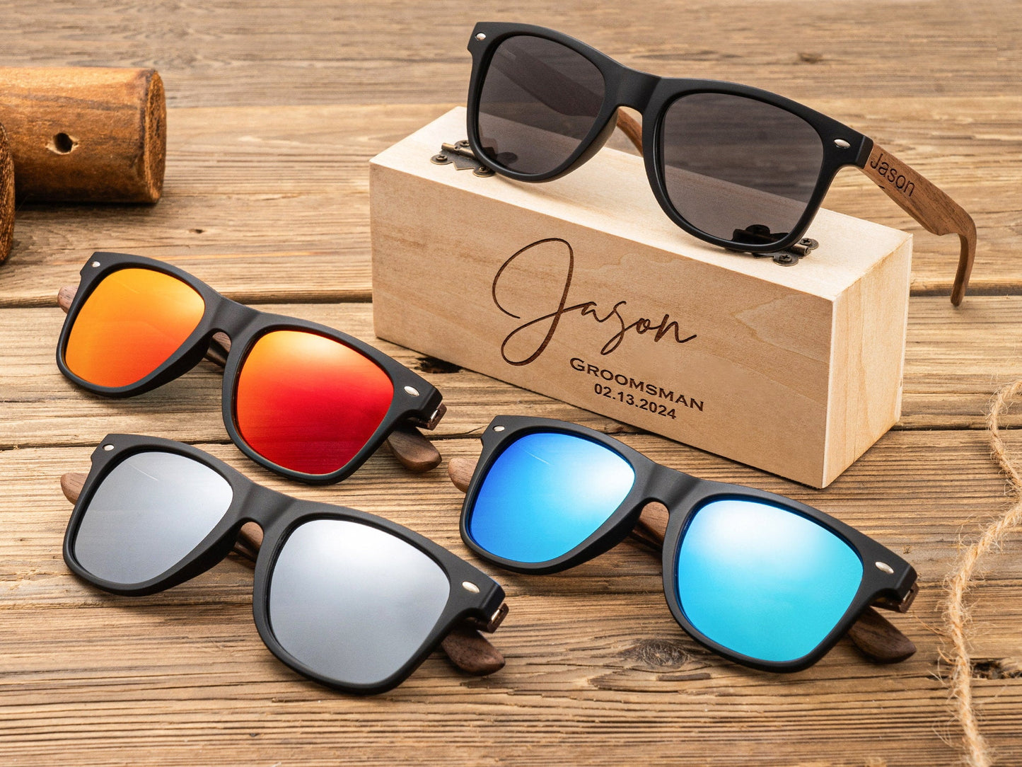 Personalized Walnut Wood Sunglasses, Groomsman Sunglasses, Groomsmen Gifts, Bachelor Party Gift, Wedding Gift For Guys, Groomsmen Proposal