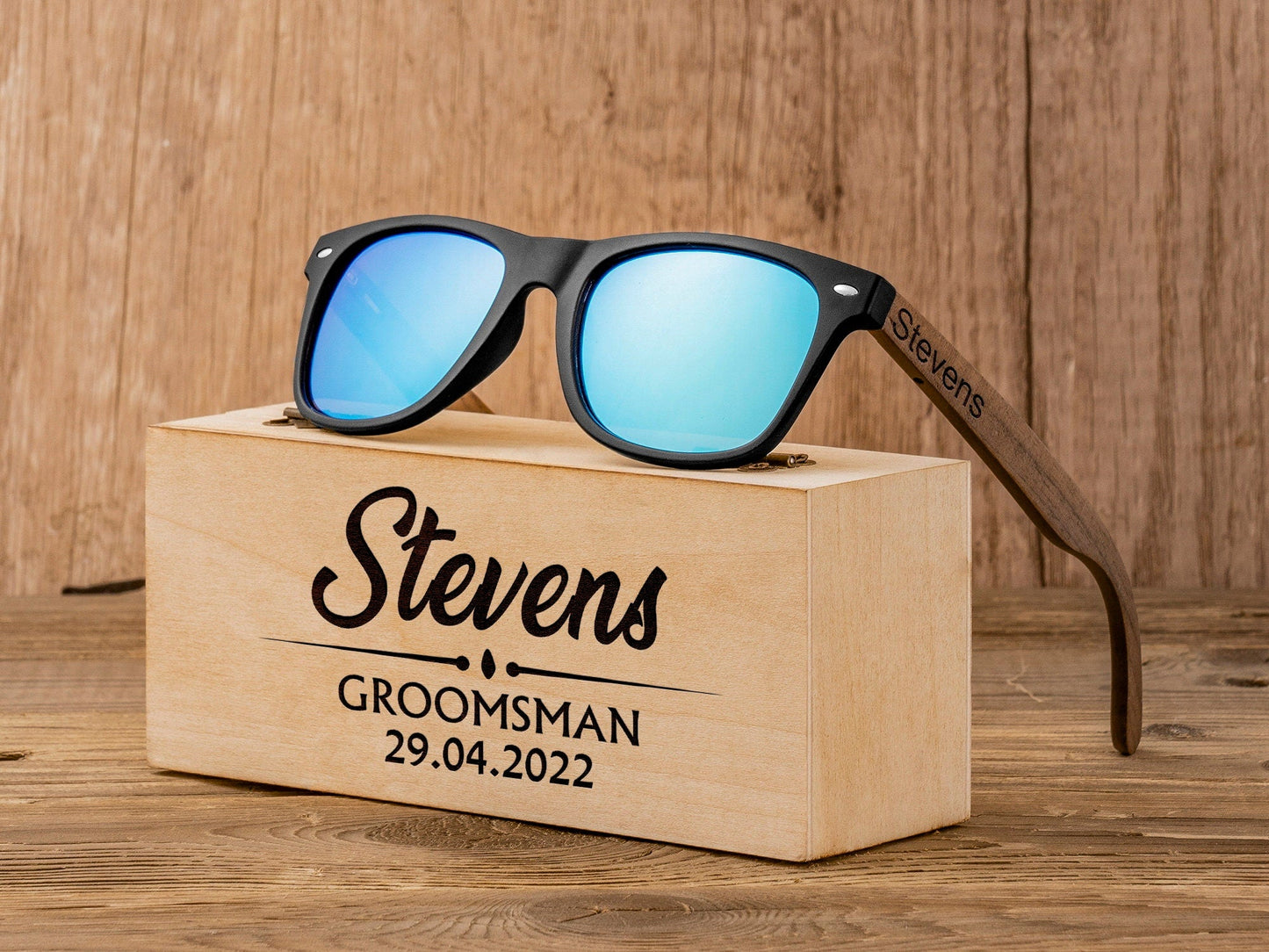 Personalized Walnut Wood Sunglasses, Groomsman Sunglasses, Groomsmen Gifts, Bachelor Party Gift, Wedding Gift For Guys, Groomsmen Proposal
