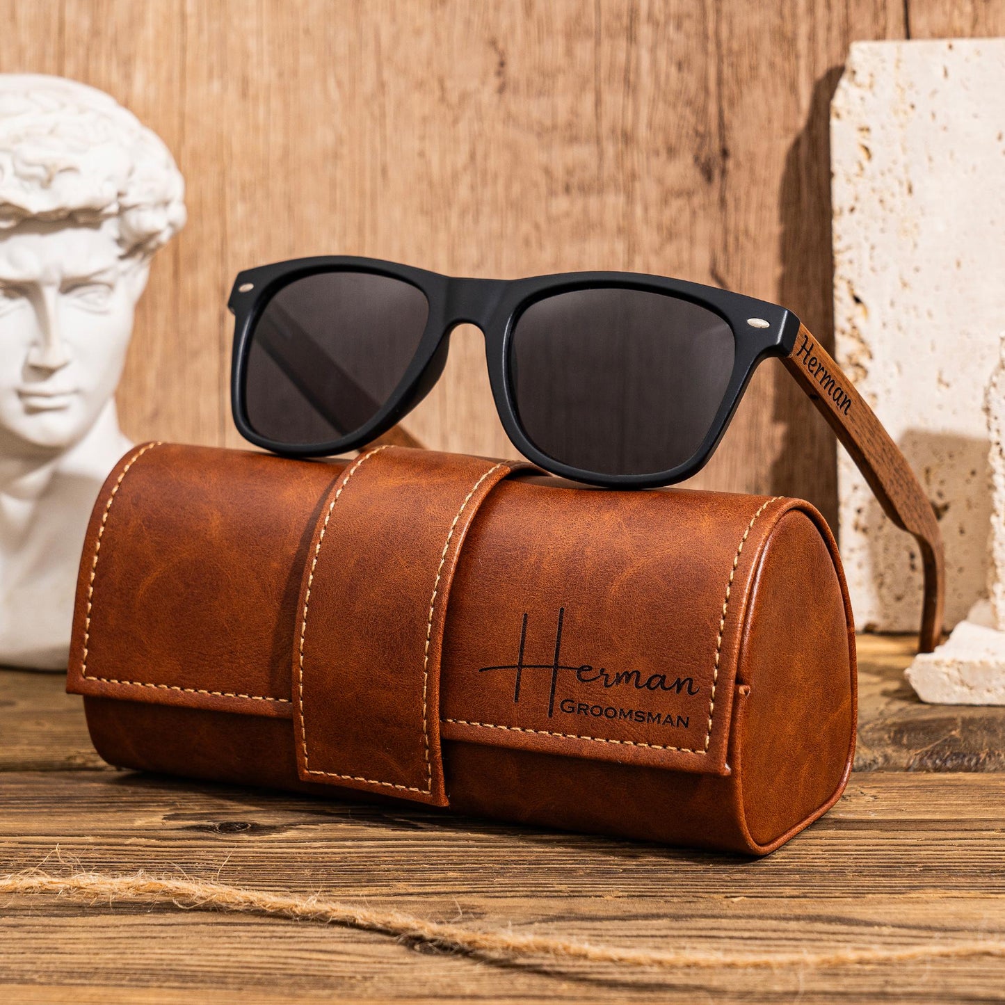 Personalized Wood Sunglasses with Leather Box, Groomsmen Sunglasses, Groomsmen Gifts, Gift For Groomsman, Groom Gift, Wedding Party Gifts