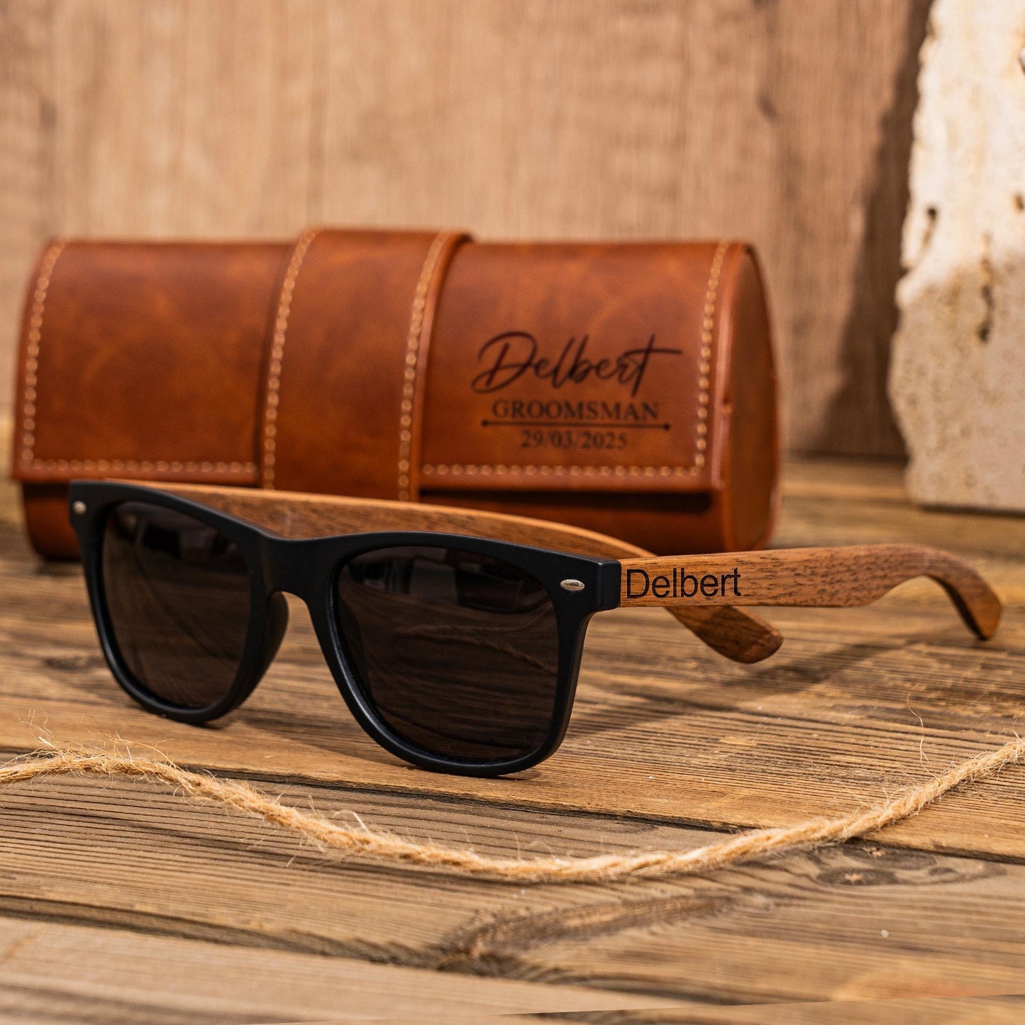 Personalized Wood Sunglasses with Leather Box, Groomsmen Sunglasses, Groomsmen Gifts, Gift For Groomsman, Groom Gift, Wedding Party Gifts