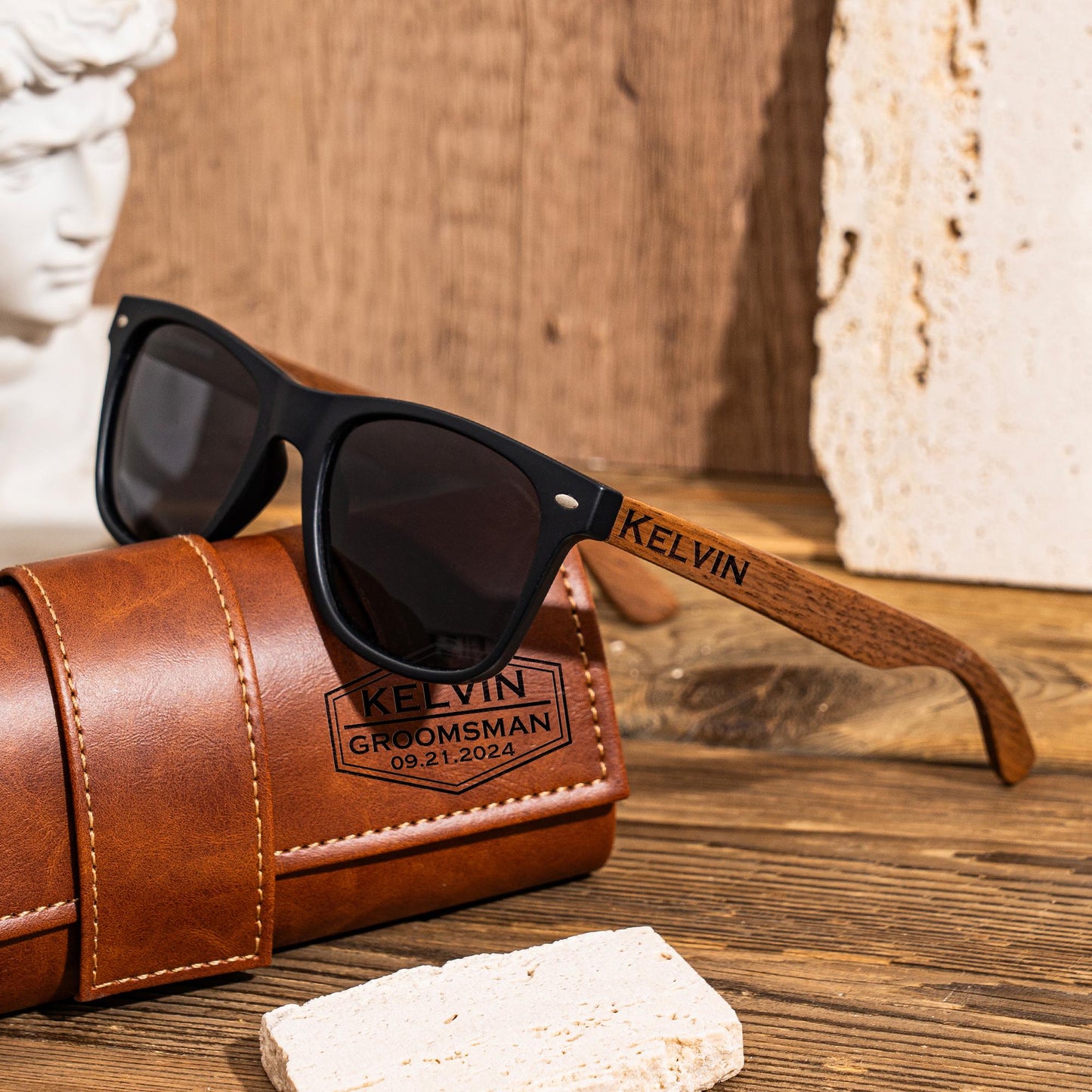 Personalized Wood Sunglasses with Leather Box, Groomsmen Sunglasses, Groomsmen Gifts, Gift For Groomsman, Groom Gift, Wedding Party Gifts
