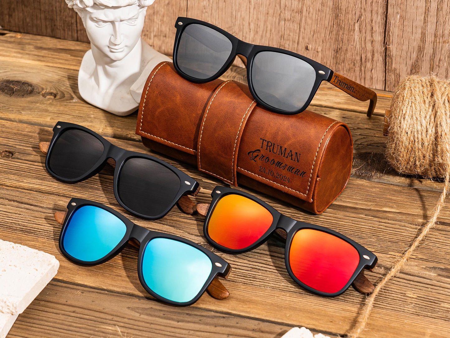 Personalized Wood Sunglasses with Leather Box, Groomsmen Sunglasses, Groomsmen Gifts, Gift For Groomsman, Groom Gift, Wedding Party Gifts