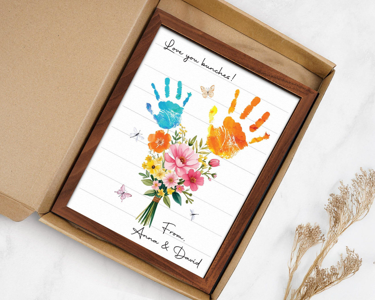 Personalized Handprint Bouquet Gift for Grandma,Mom, Handprint Flower Art Print, Mother’s Day, Meaningful Gift for Mom, Gift for Nana