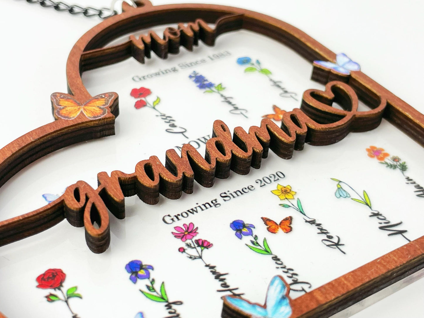 First Mom Now Grandma Suncatcher Decor Home,Personalized Flower Birth Month,Grandma Gift With Kids Name,Grandma's Garden Gift,Mother's Day.
