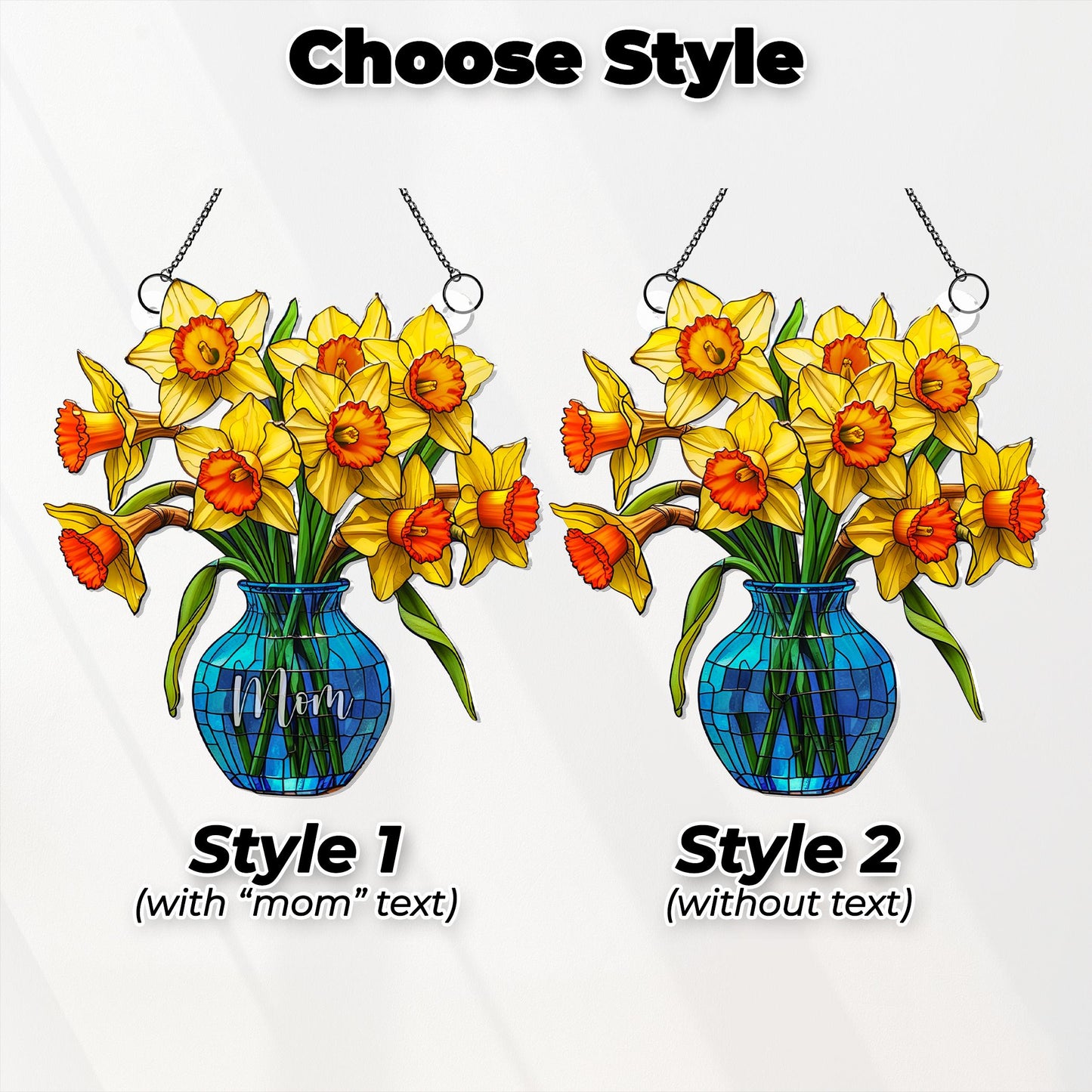 Everlasting Daffodils in Vase Stained Glass Suncatcher, Flowers Acrylic Window Hanging Art Decoration, Mothers day Gift for Mom, Nana Gift