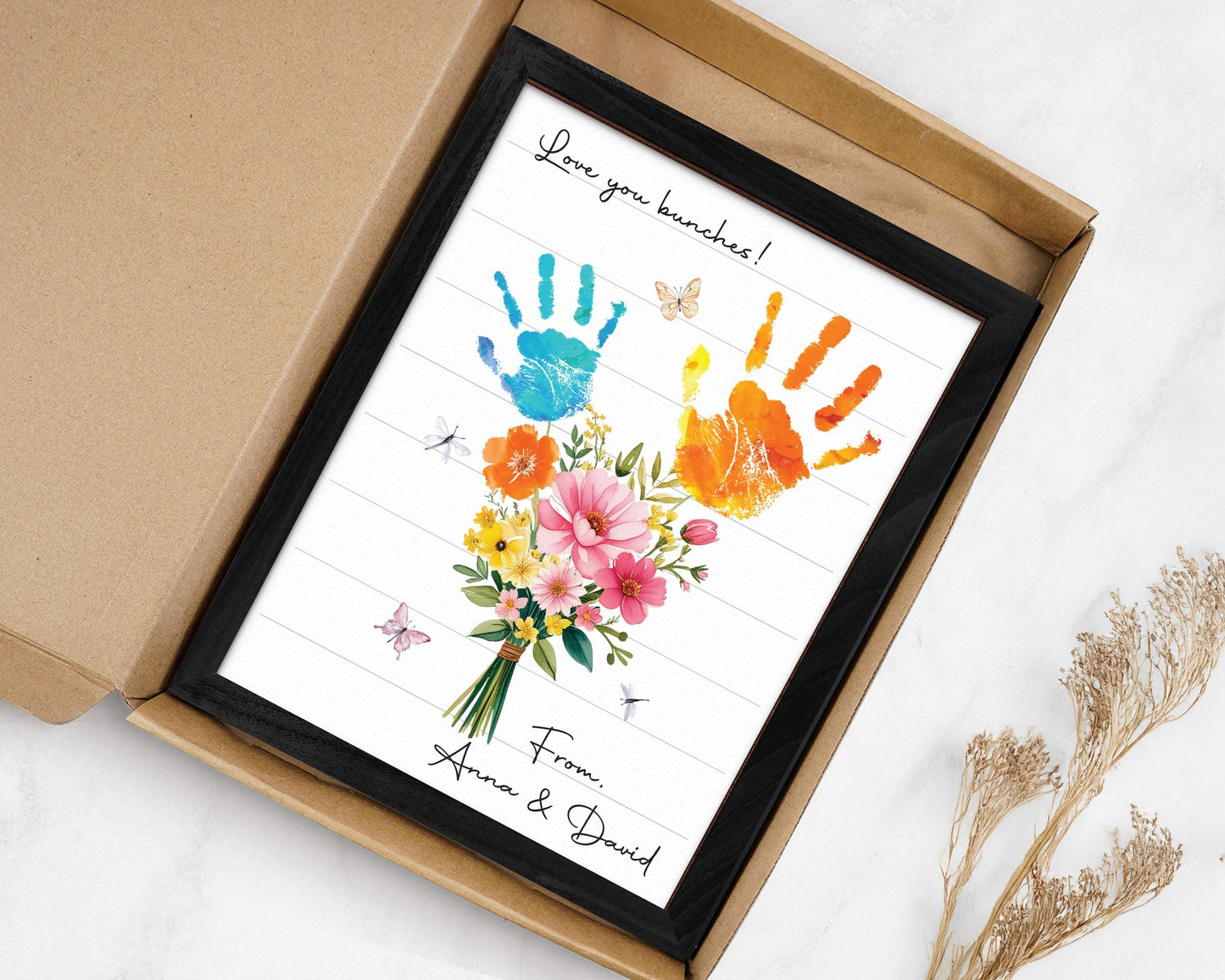 Personalized Handprint Bouquet Gift for Grandma,Mom, Handprint Flower Art Print, Mother’s Day, Meaningful Gift for Mom, Gift for Nana