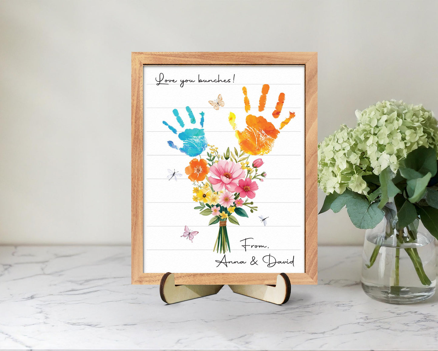 Personalized Handprint Bouquet Gift for Grandma,Mom, Handprint Flower Art Print, Mother’s Day, Meaningful Gift for Mom, Gift for Nana