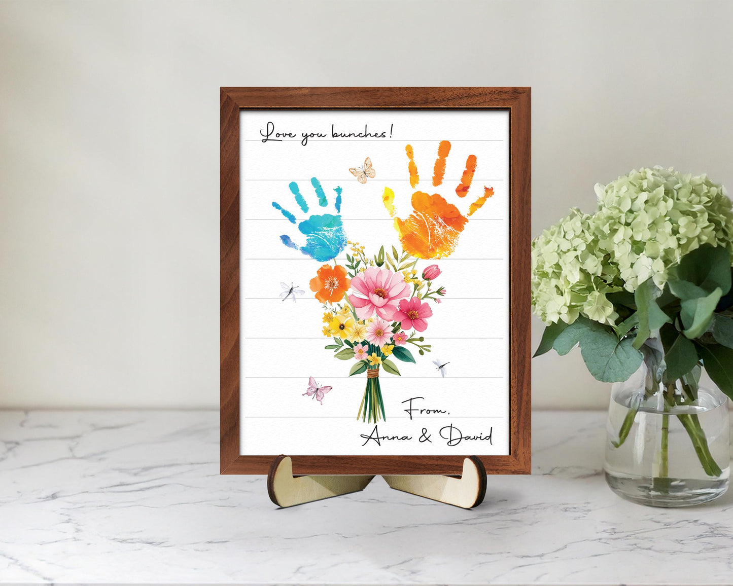 Personalized Handprint Bouquet Gift for Grandma,Mom, Handprint Flower Art Print, Mother’s Day, Meaningful Gift for Mom, Gift for Nana