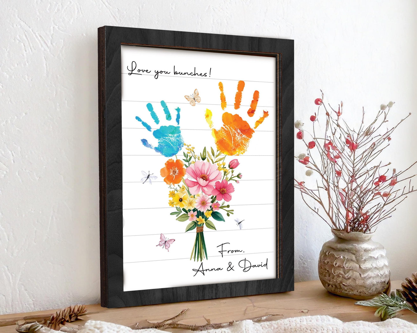 Personalized Handprint Bouquet Gift for Grandma,Mom, Handprint Flower Art Print, Mother’s Day, Meaningful Gift for Mom, Gift for Nana