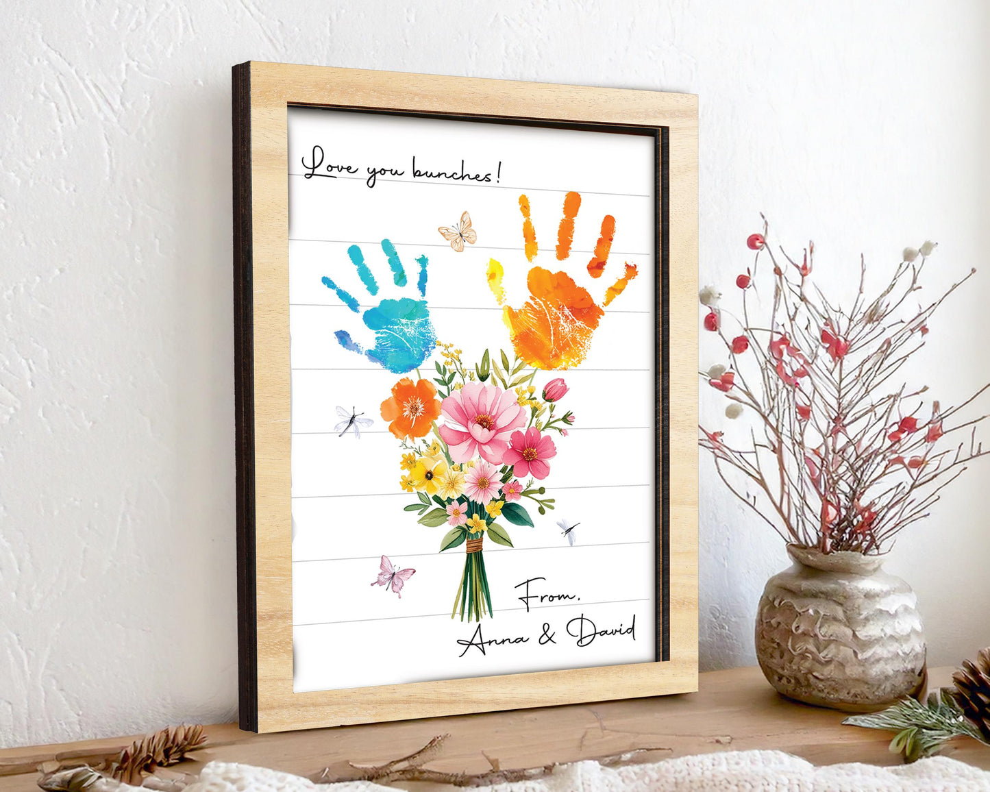 Personalized Handprint Bouquet Gift for Grandma,Mom, Handprint Flower Art Print, Mother’s Day, Meaningful Gift for Mom, Gift for Nana