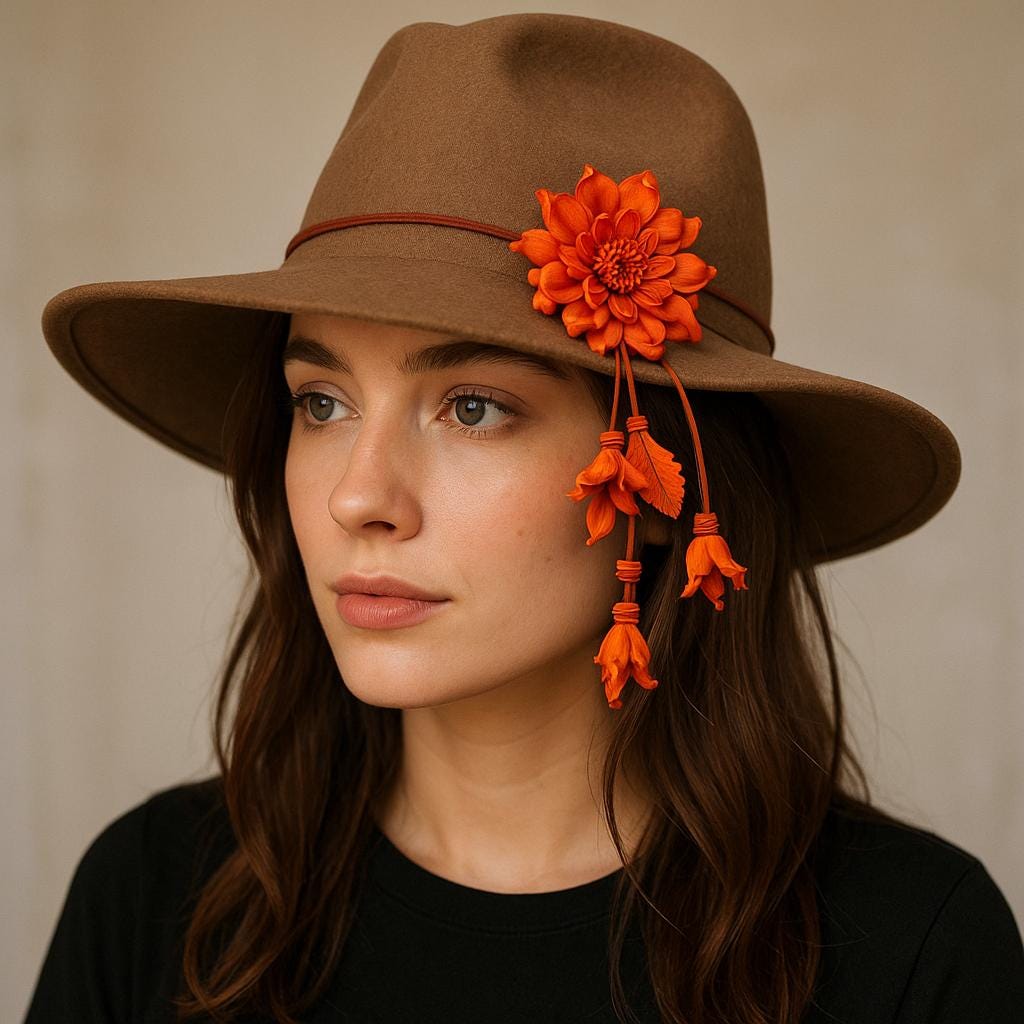 Handmade Leather Flower Hatband: Yellow Daisy Hat Accessory