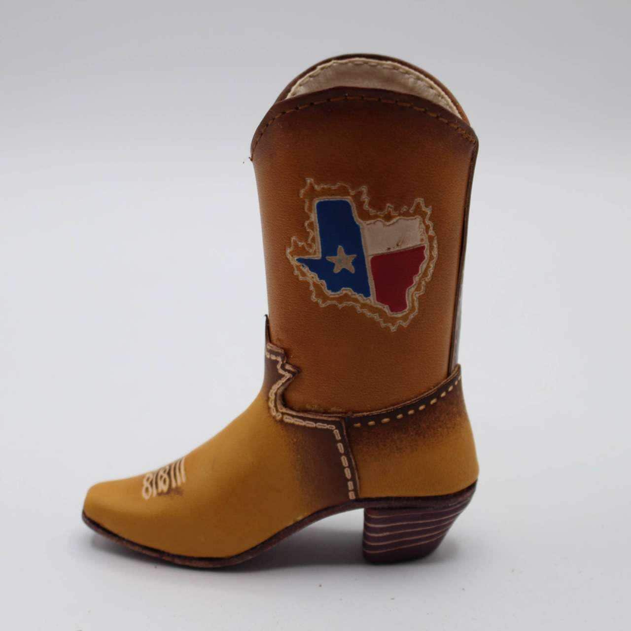 Handmade Leather Cowboy Boot Decor: Rustic Texas Map Ornament
