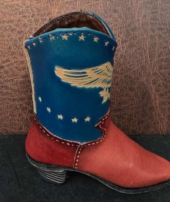 Handmade Leather Cowboy Boot Decor: American Eagle Western Ornament
