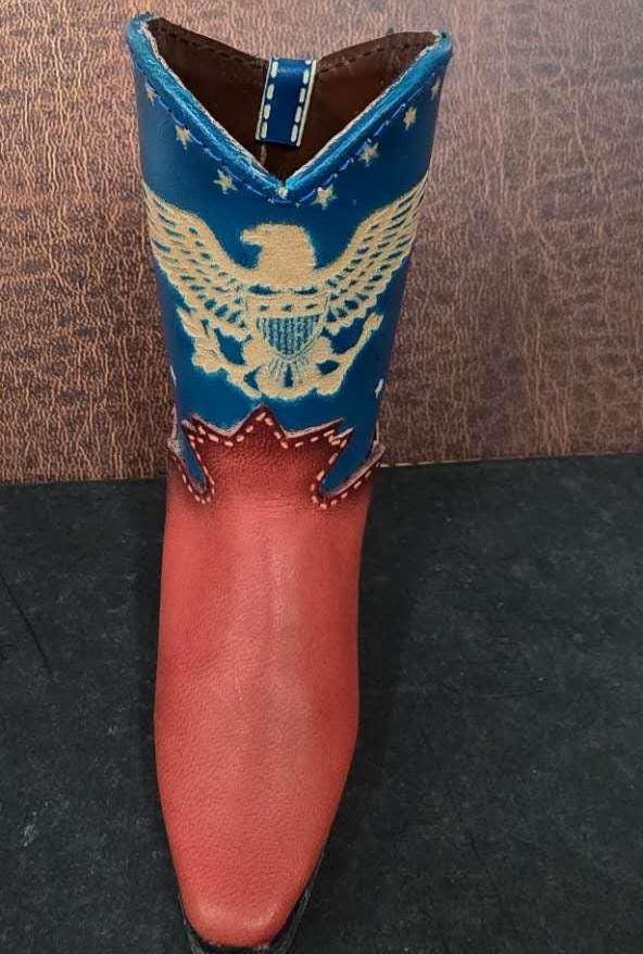 Handmade Leather Cowboy Boot Decor: American Eagle Western Ornament
