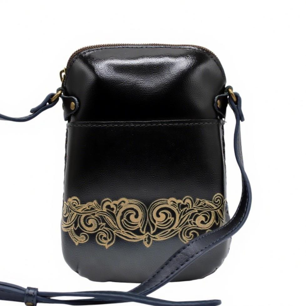 Handmade Leather Sun & Moon Crossbody Bag: Themed Mini Purse