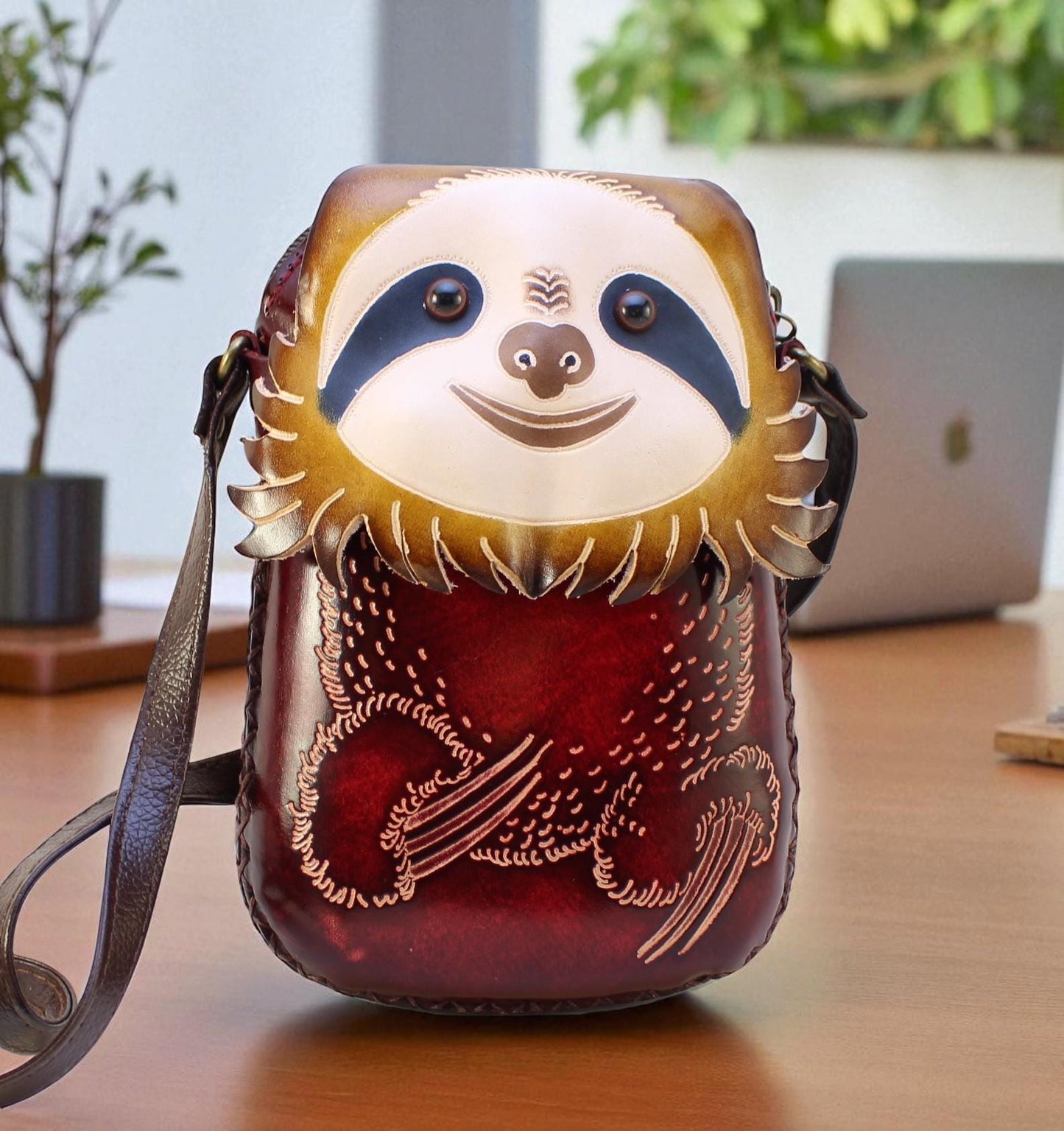 Handmade Leather Sloth Purse: Crossbody Bag