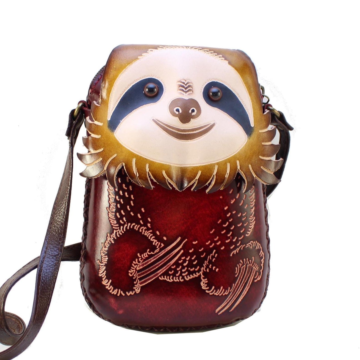 Handmade Leather Sloth Purse: Crossbody Bag