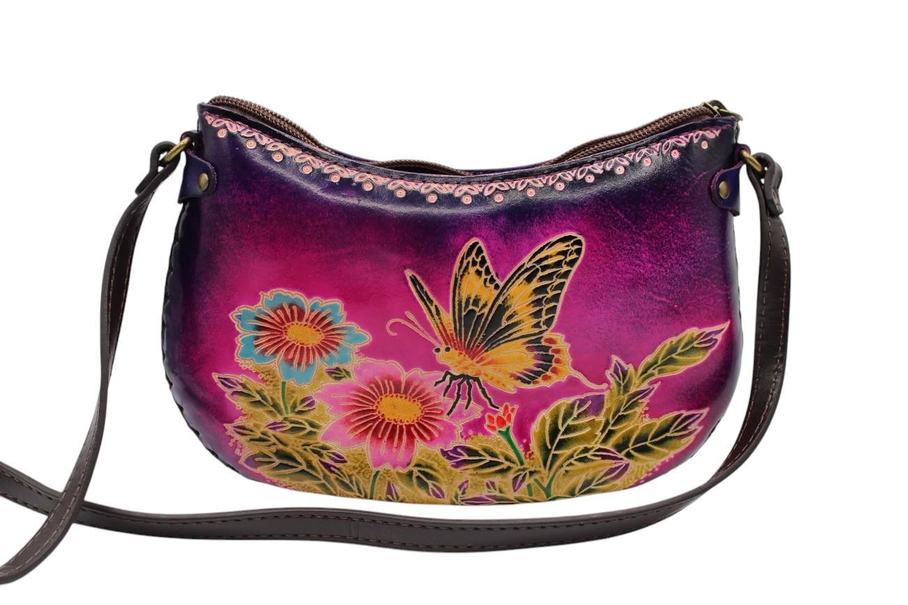 Handmade Leather Butterfly Crossbody Purse: Animal-Themed Mini Bag