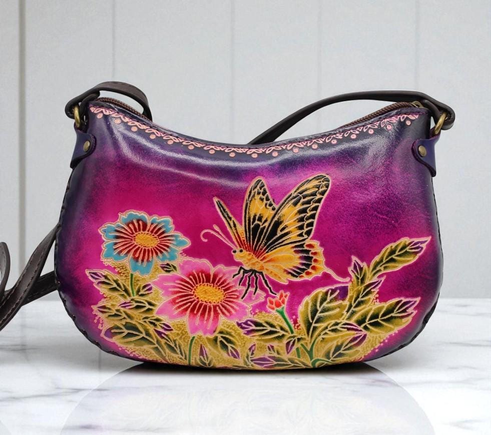Handmade Leather Butterfly Crossbody Purse: Animal-Themed Mini Bag