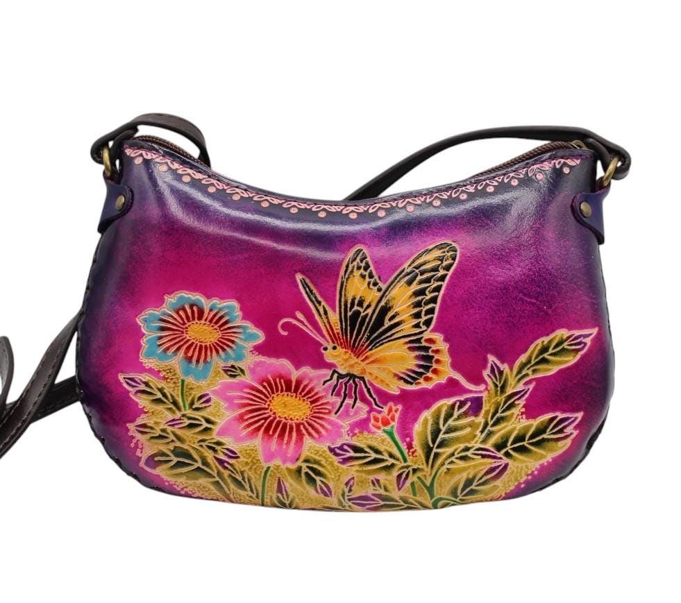 Handmade Leather Butterfly Crossbody Purse: Animal-Themed Mini Bag
