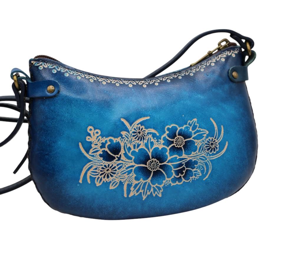 Handmade Leather Deer Crossbody Purse: Blue Animal-Themed Mini Bag
