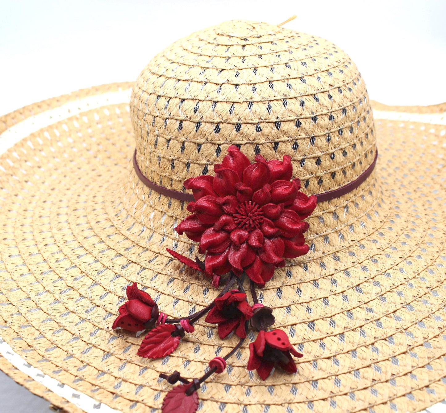 Handmade Leather Flower Hatband: Yellow Daisy Hat Accessory