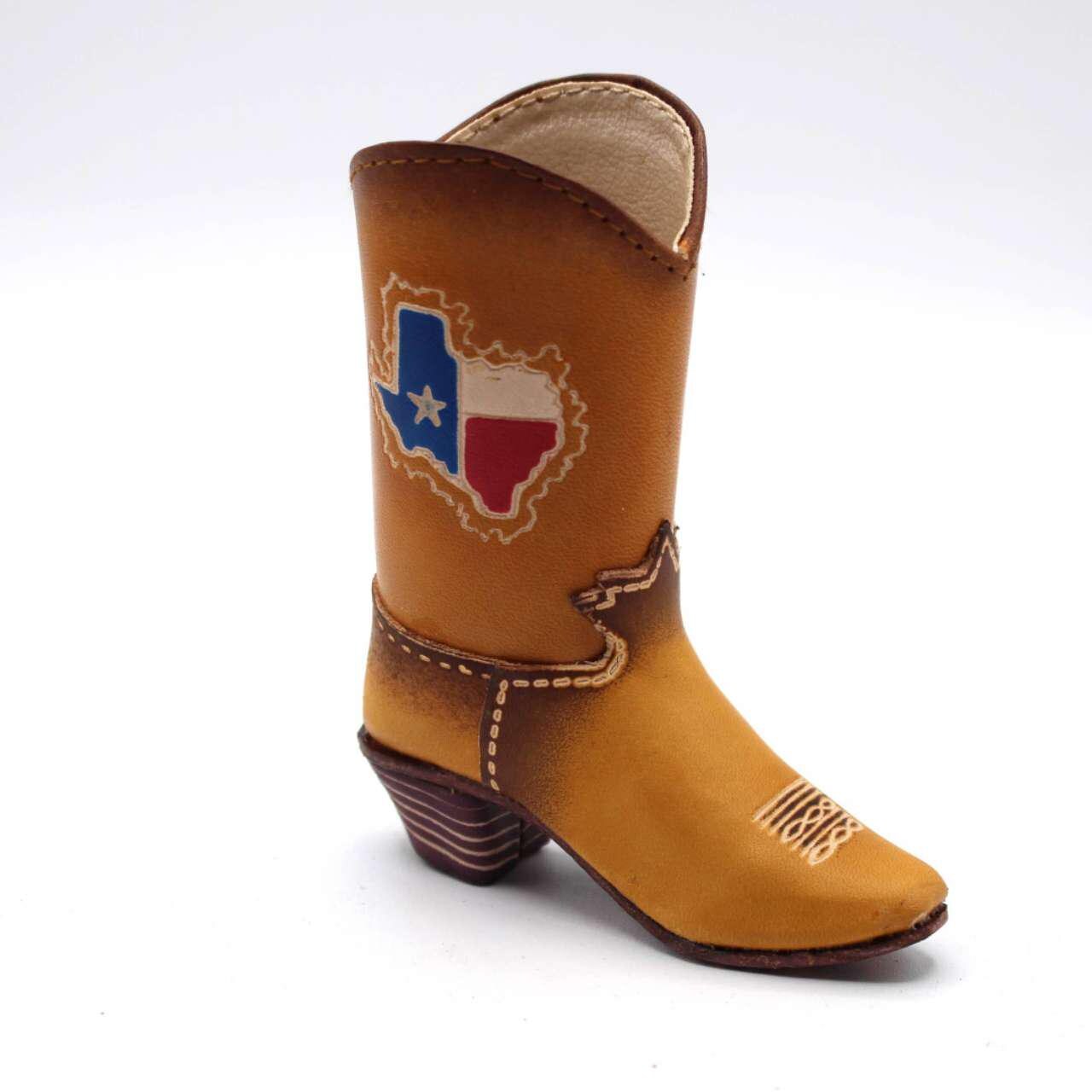 Handmade Leather Cowboy Boot Decor: Rustic Texas Map Ornament
