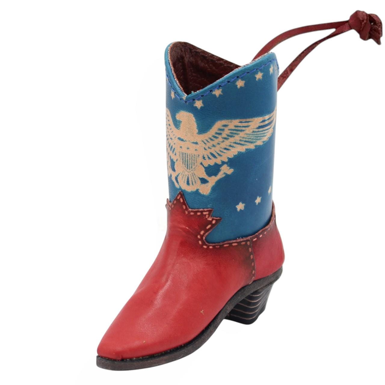 Handmade Leather Cowboy Boot Decor: American Eagle Western Ornament