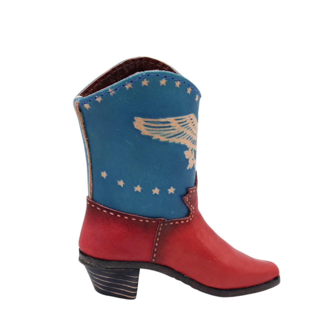 Handmade Leather Cowboy Boot Decor: American Eagle Western Ornament