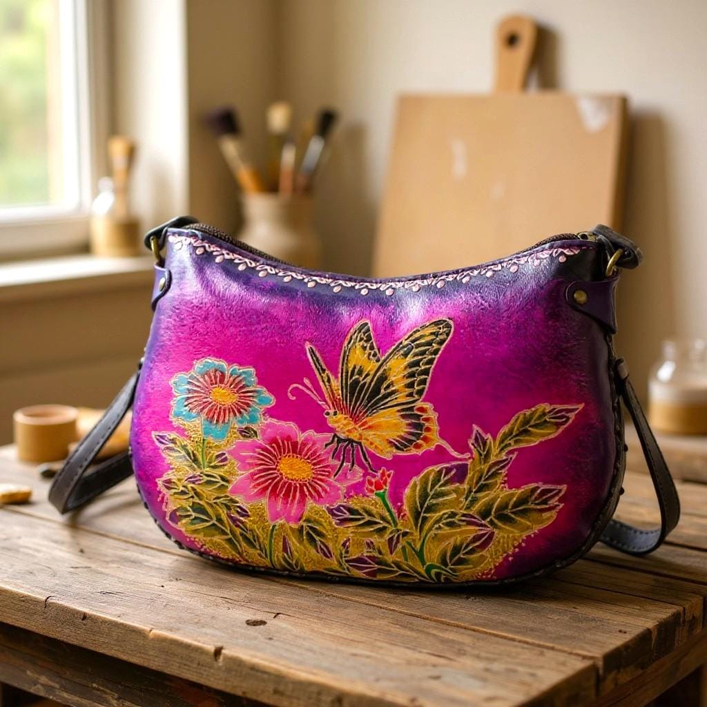 Handmade Leather Butterfly Crossbody Purse: Animal-Themed Mini Bag