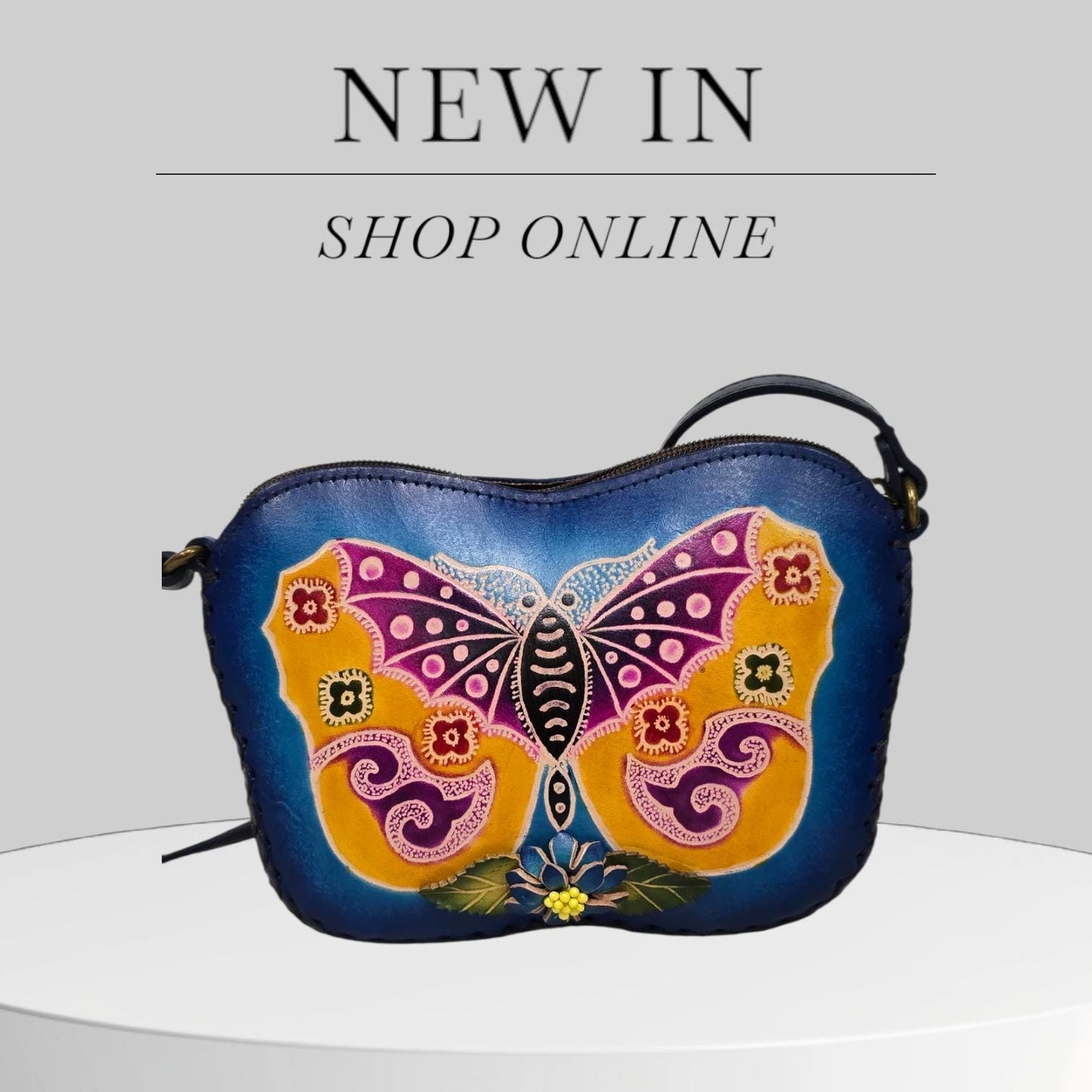 Handmade Leather Butterfly Crossbody Purse: Animal-Themed Shoulder Bag