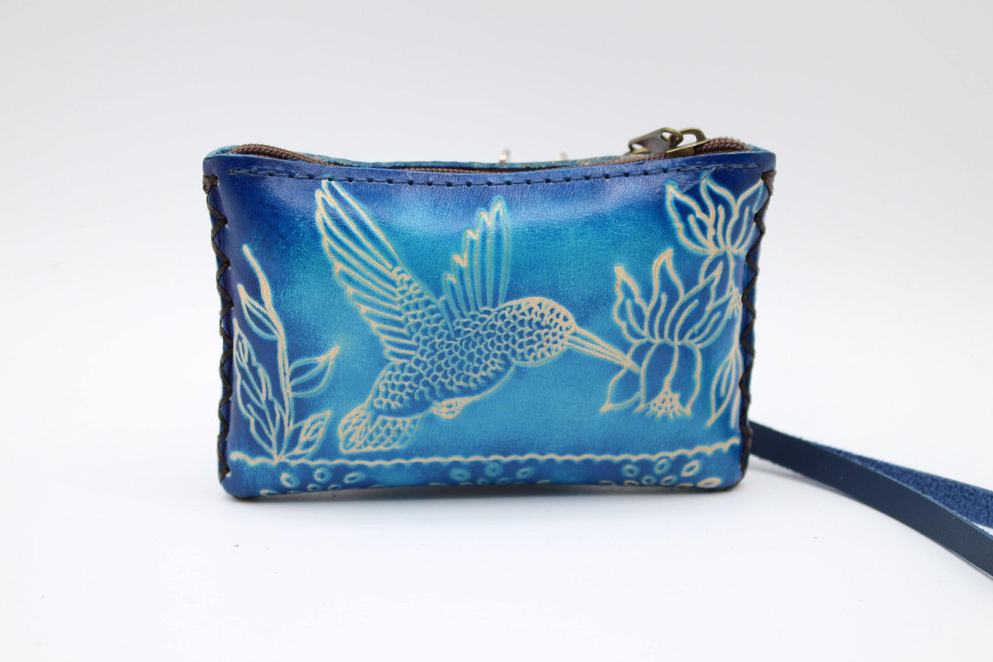Handmade Leather Hummingbird Coin Purse: Mini Wallet Card Holder