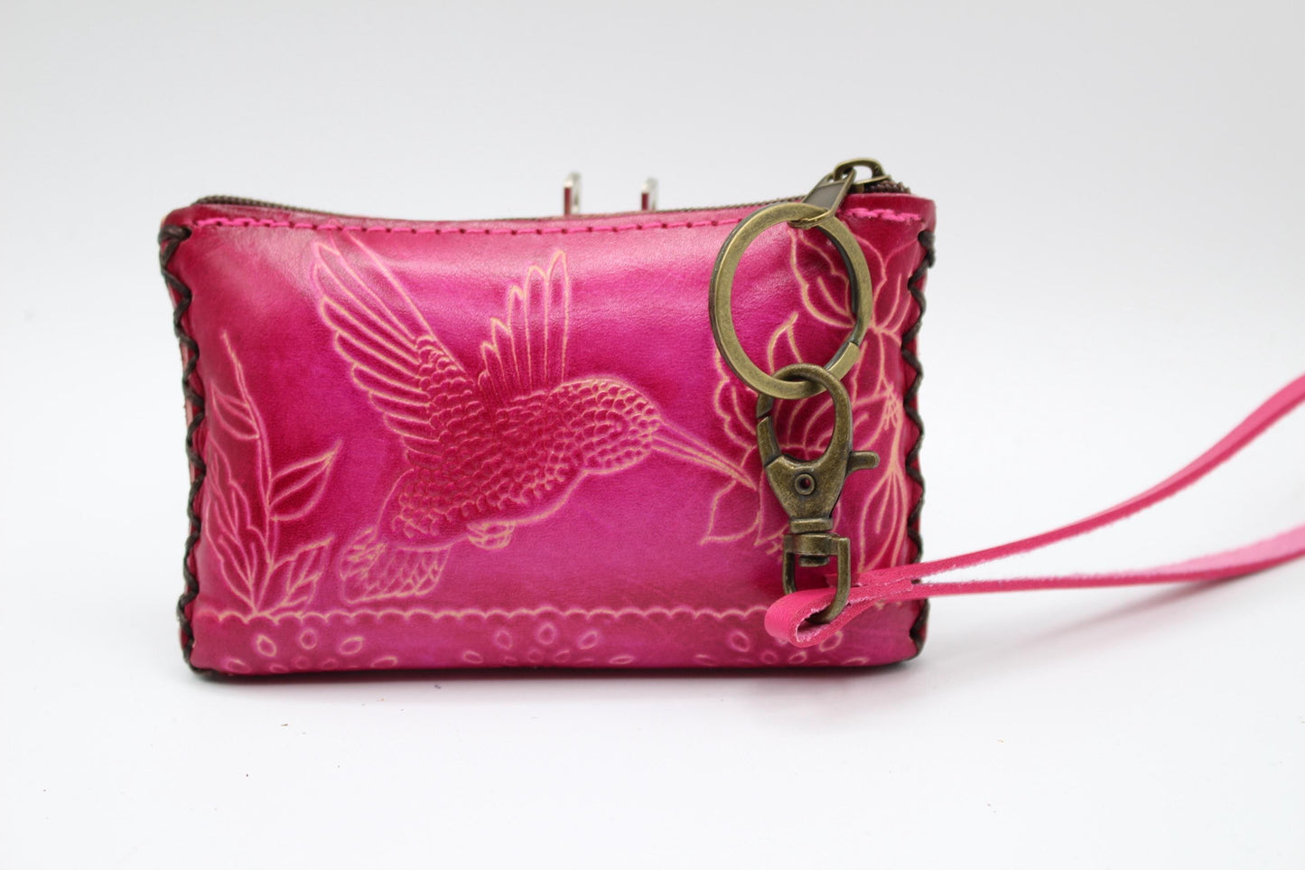 Handmade Leather Hummingbird Coin Purse: Mini Wallet Card Holder