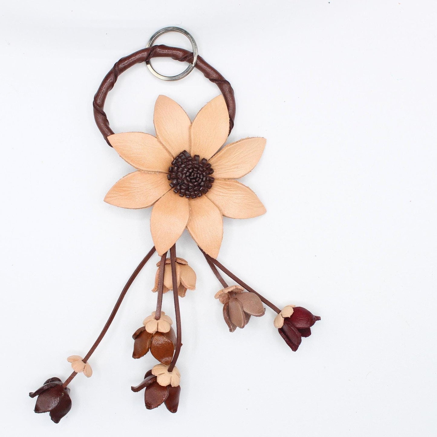 Genuine Handmade Leather Flower Keychain daisy white purse charm bag charm natural