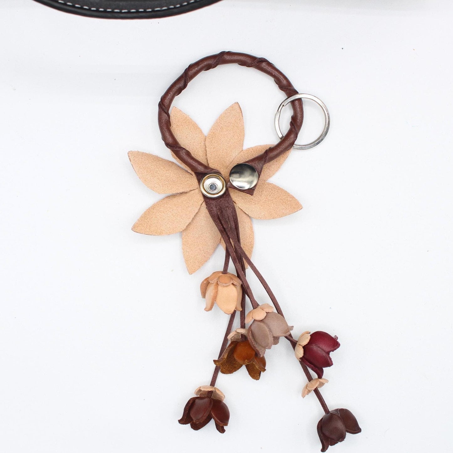 Genuine Handmade Leather Flower Keychain daisy purse charm bag charm natural color