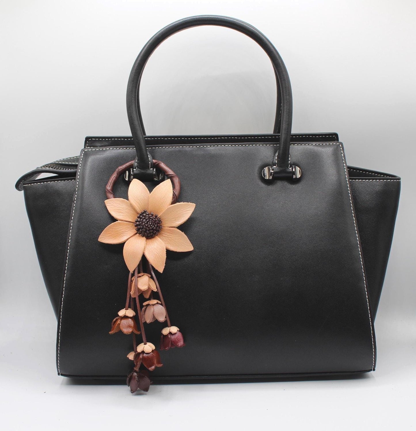 Genuine Handmade Leather Flower Keychain daisy white purse charm bag charm natural