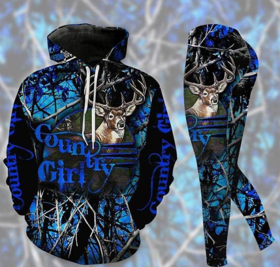 Deer Hunting Us Size Blue Country Girl Hoodie And Leggings PT39 Fabled Stitches