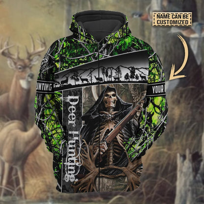 Personalized Name The Death Deer Hunting Hoodie & Zip Hoodie 3D Multicolor