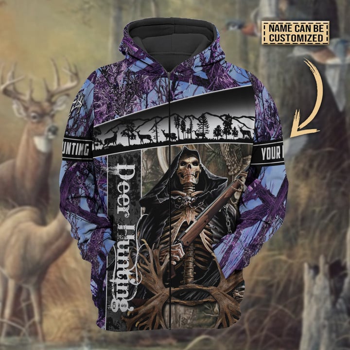 Personalized Name The Death Deer Hunting Hoodie & Zip Hoodie 3D Multicolor