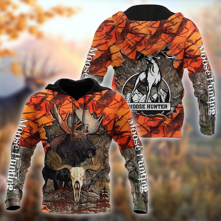 HUNTING MOOSE ORANGE CAMO Customized Name 3D All Over Printed Clothes