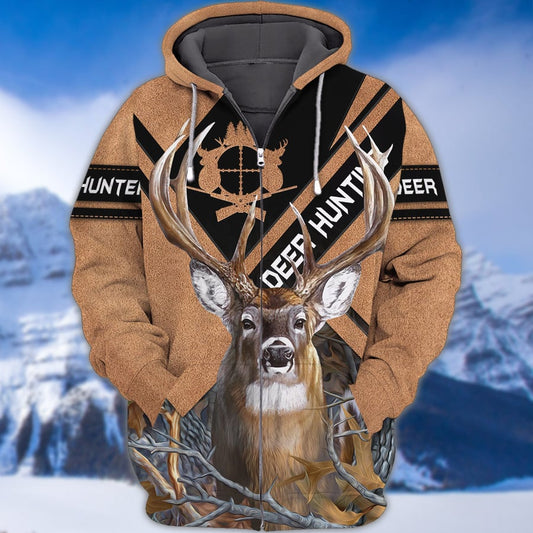 Deer Hunting Leather Brown Style 3D Hoodie T Shirt SO19