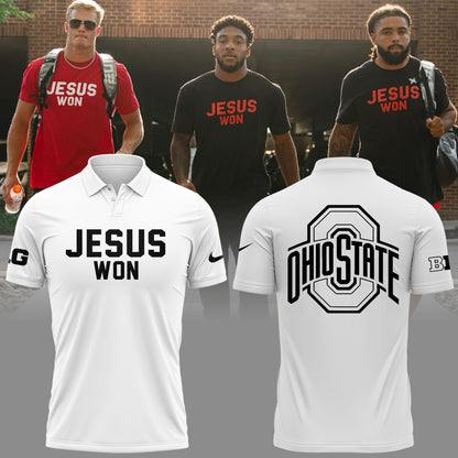 Limited Edition JESUS WON - OHIO STATE Football Black Polo 2024