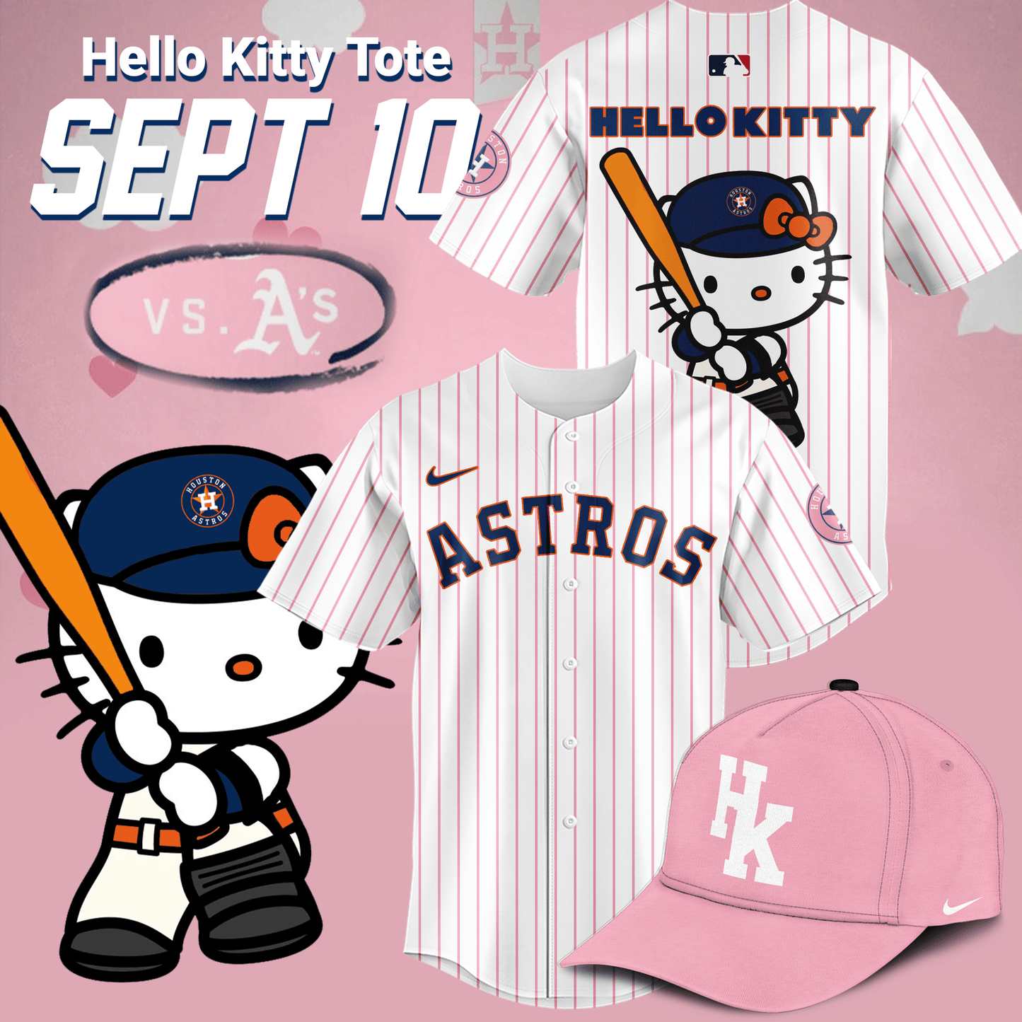 Limited Edition Houston Astros x Hello Kitty Night September 10th Jersey Ver1